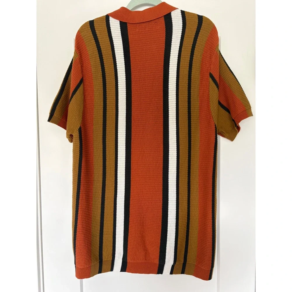PacSun Mens L 70's Vertical Stripe Knit Bowling Mobster Button Down Shirt L